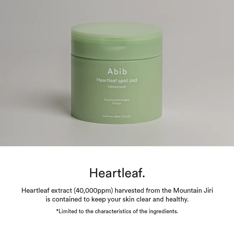 Almohadilla calmante para manchas Abib Heartleaf, 150 ml (80 unidades)