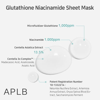 Mascarilla en lámina de glutatión y niacinamida APLB, 25 ml x 1 unidad (0,85 fl. oz.)