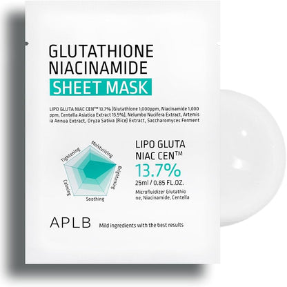 Mascarilla en lámina de glutatión y niacinamida APLB, 25 ml x 1 unidad (0,85 fl. oz.)