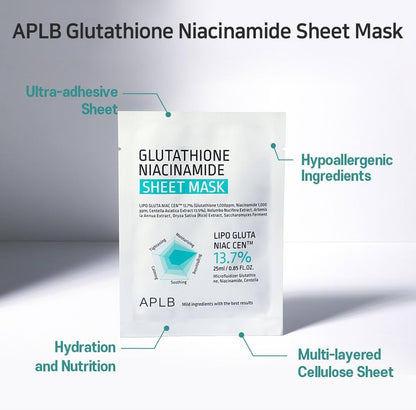 Mascarilla en lámina de glutatión y niacinamida APLB, 25 ml x 1 unidad (0,85 fl. oz.)